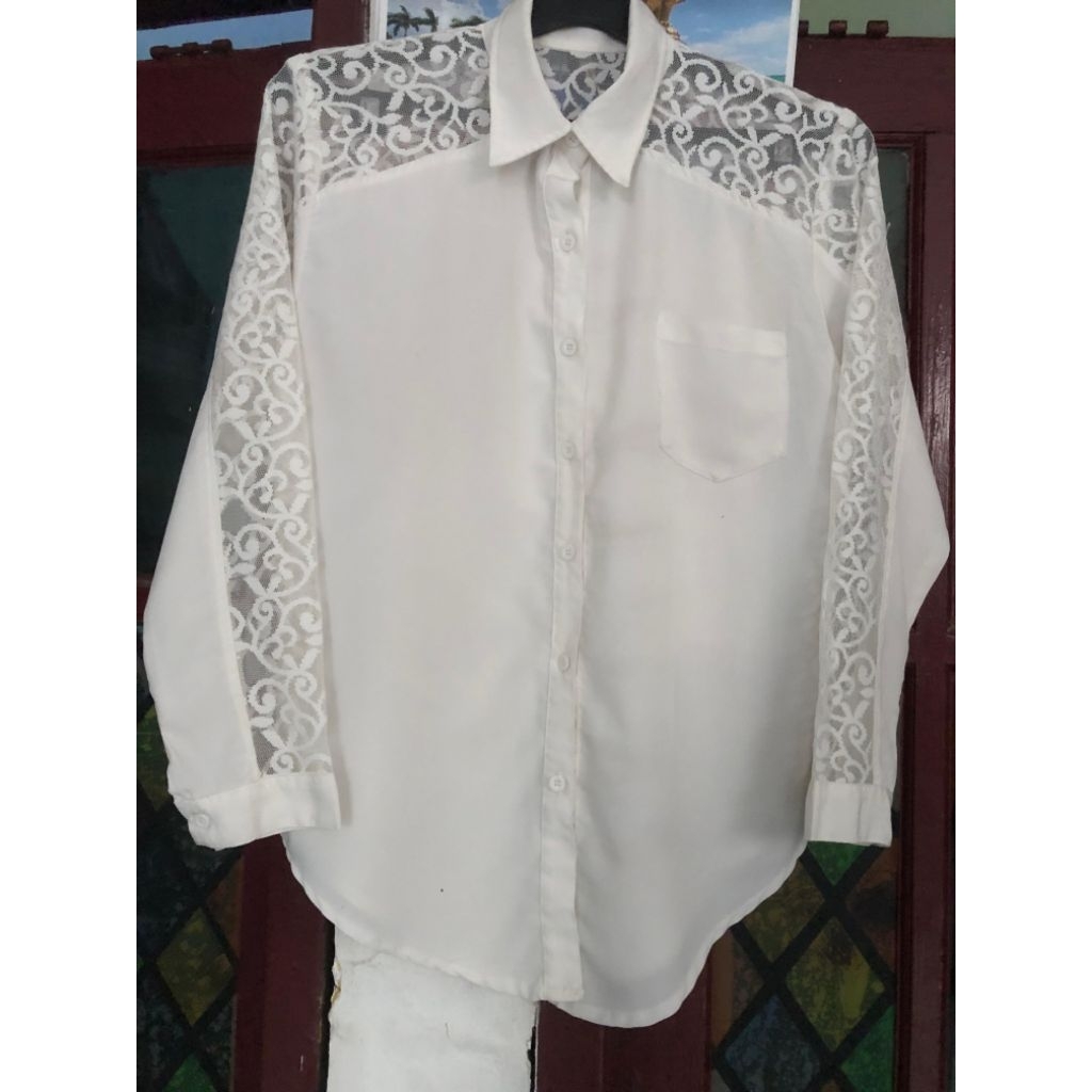 PL Kemeja Blouse Wanita Sifon kombi Brukat