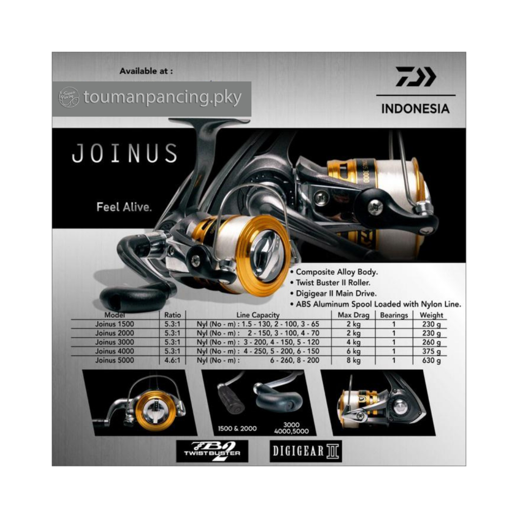 Touman Pancing Daiwa Joinus 5000 Reel Spinning Power Drag 8kg Loaded Nylon Line Original 4.6:1