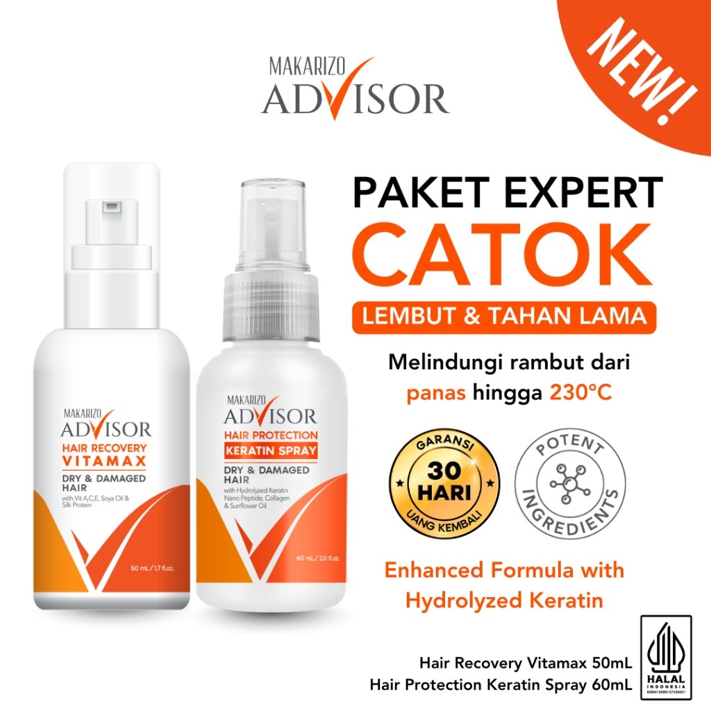 (ORIGINAL) Paket Expert Makarizo Advisor Catok Tahan Lama – Vitamax 50ml & Keratin Protection Spray 