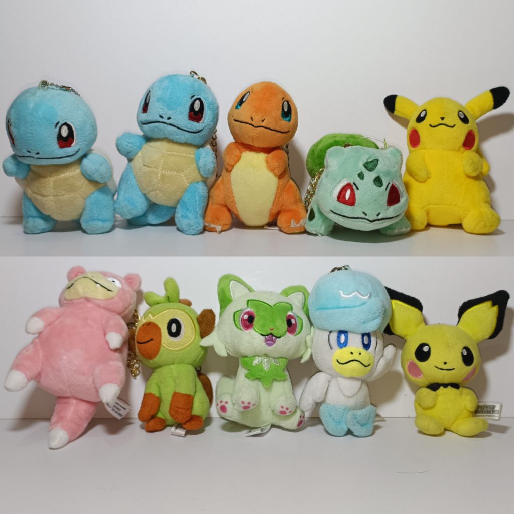 Boneka Pokemon San-Ei Ganci Sprigatito Quaxly Slowpoke Pikachu Scorbunny Unown Pichu Bulbasaur Charm