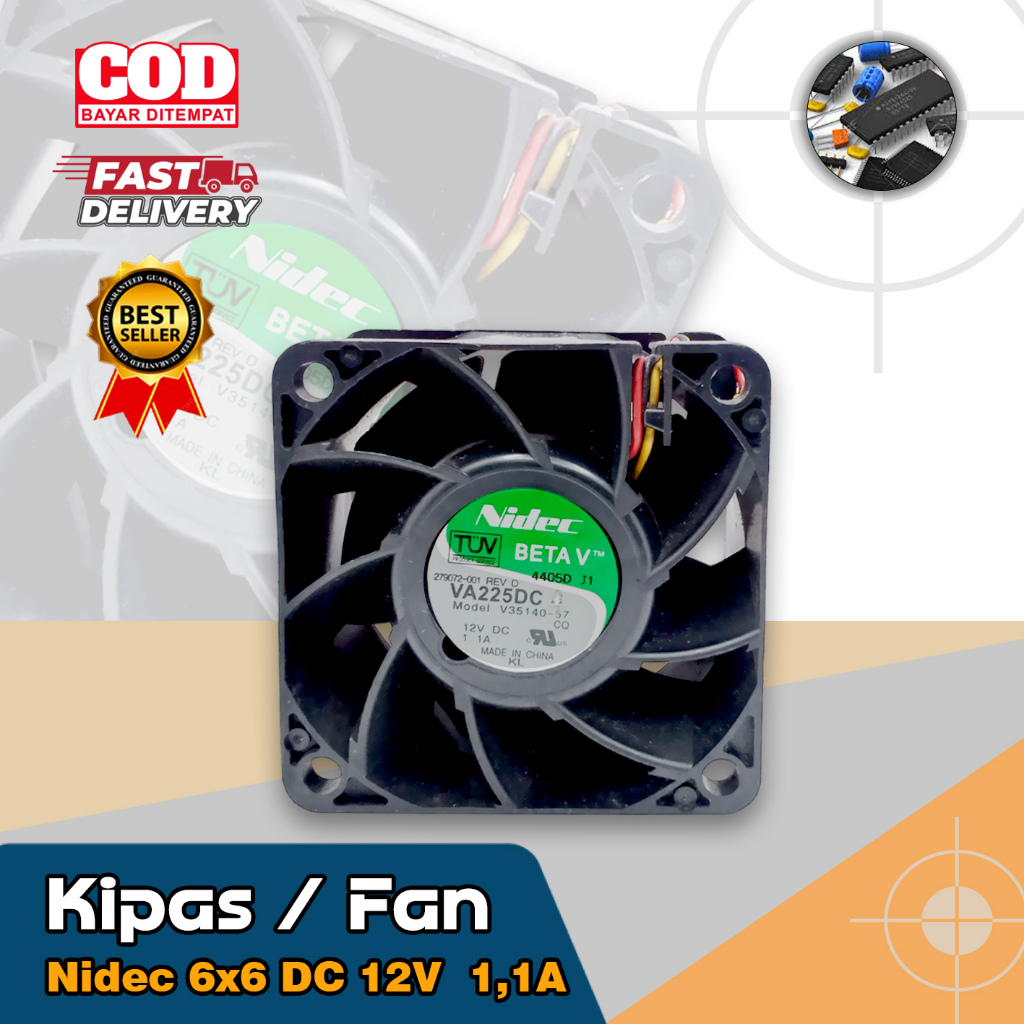 Kipas Fan DC 12V 6x6 6cm 1,1A Nidec Fan 12V DC Putaran Kencang