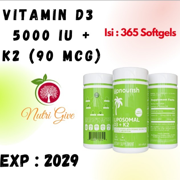 Liposomal Vitamin D3 5000IU + K2 (MK-7) 100mcg isi 365 softgel Upnourish