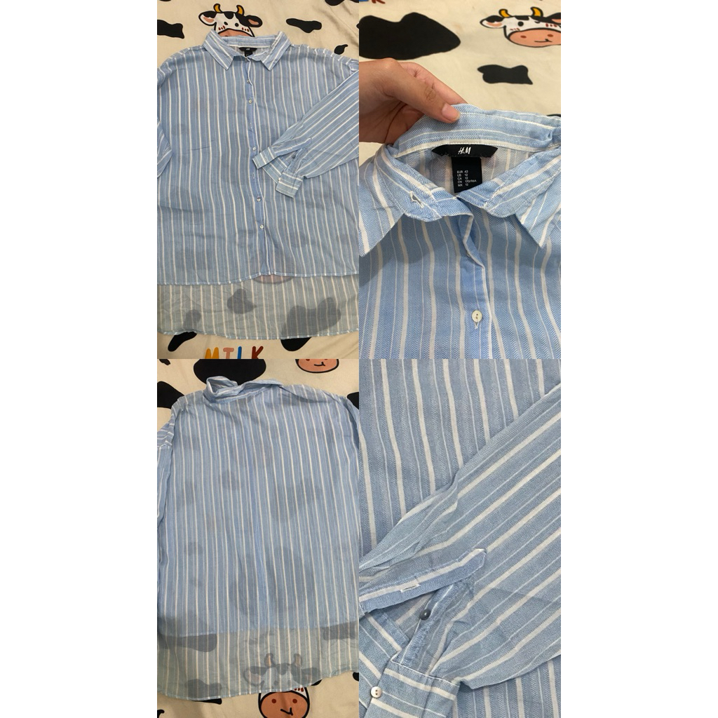 kemeja salur biru H&M