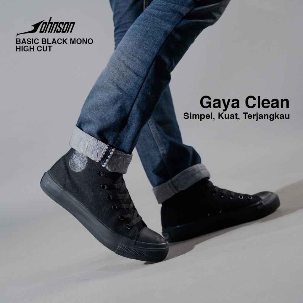 Johnson Basic HighCut (HC) Black Mono | Sepatu Sekolah Perempuan Laki-Laki Awet Full Hitam 100 Ribua