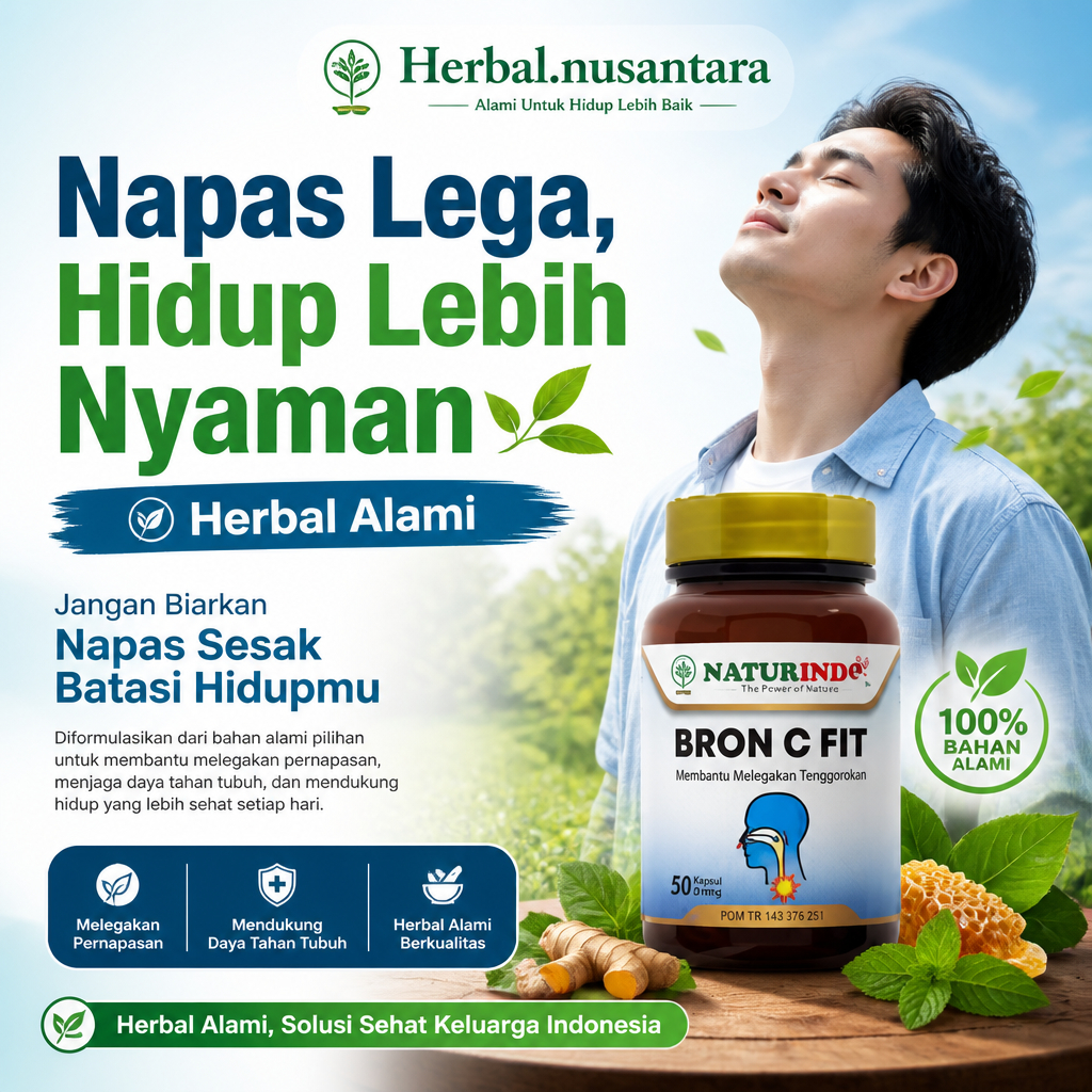 Oba sesak napas asma dewasa Bron C Fit 50 Kapsul - Herbal Alami untuk Pernafasan, Aman Tanpa Kimia