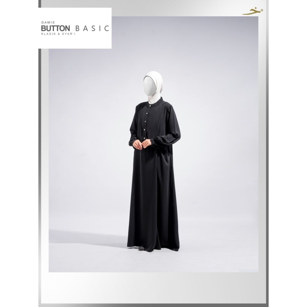 BUTTON BASIC Gamis BLACK & WHITE Bahan BELIYA - Khadijah Indonesia #ayranashwa #khadijahindonesia