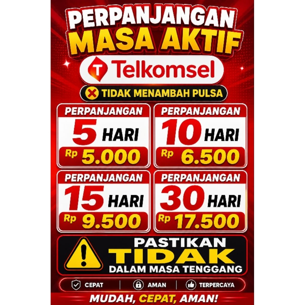 Perpanjang Masa Aktif Kartu Telkomsel 5–30 Hari | Tanpa Pulsa & Paket Data