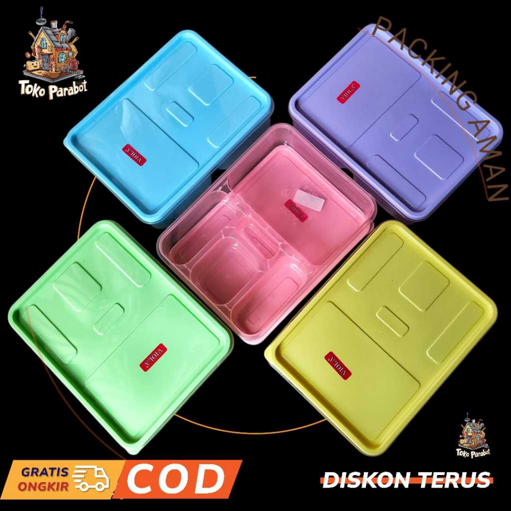 Lunch Box Plastik Tebal dan Tahan Lama dengan 5 Sekat Misting
