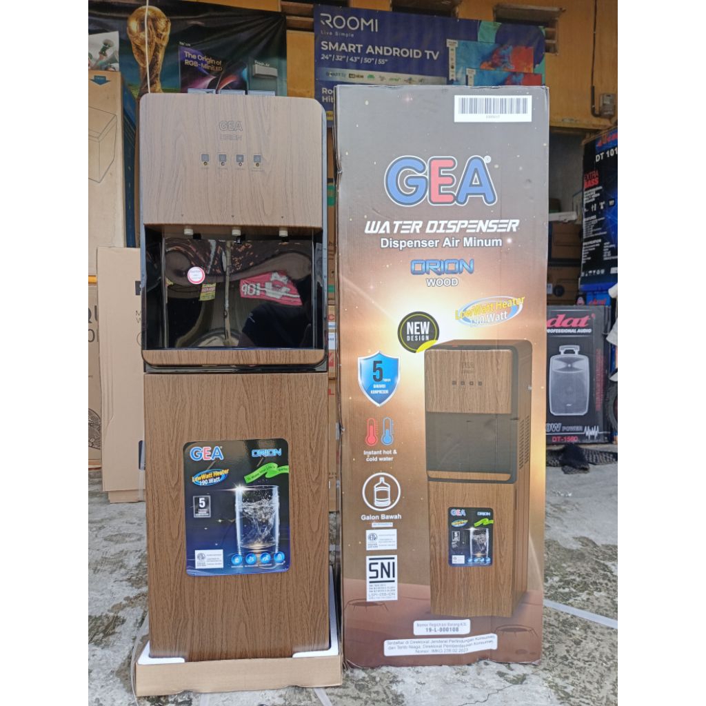 dispenser gea galon bawah kompresor/dispenser air minum orion wood