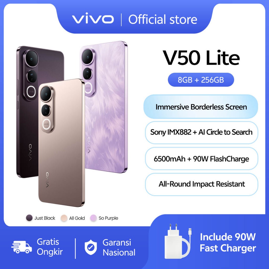 vivo V50 Lite 4G (8/256) Borderless Immersive Screen, Sony IMX882, 6500mAh Battery+90W Flashcharge, 