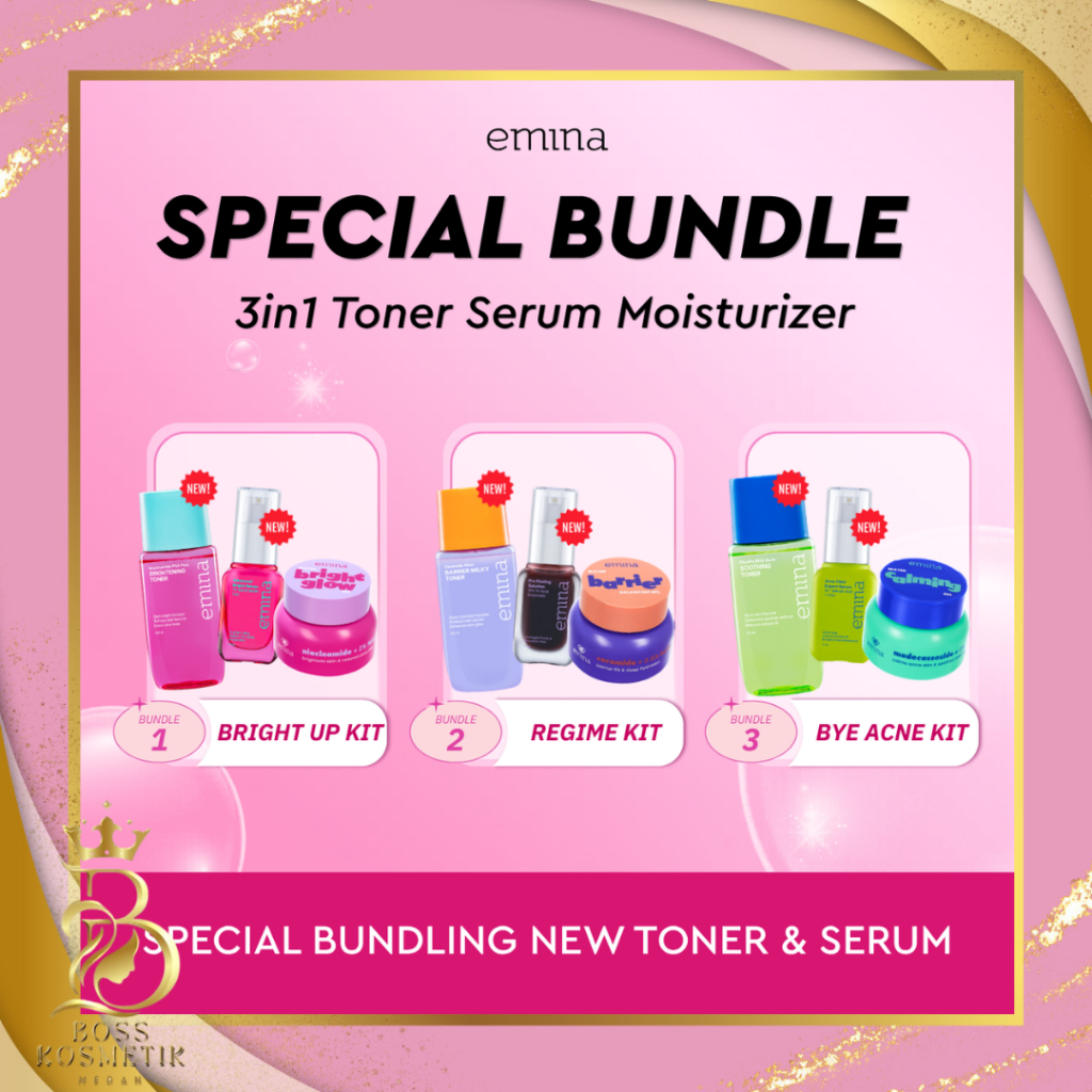 EMINA - BUNDLE HEMAT! (NEW) 3in1 Toner Serum Moisturizer - Kering & Kusam, Kemerahan & Berjerawat, K