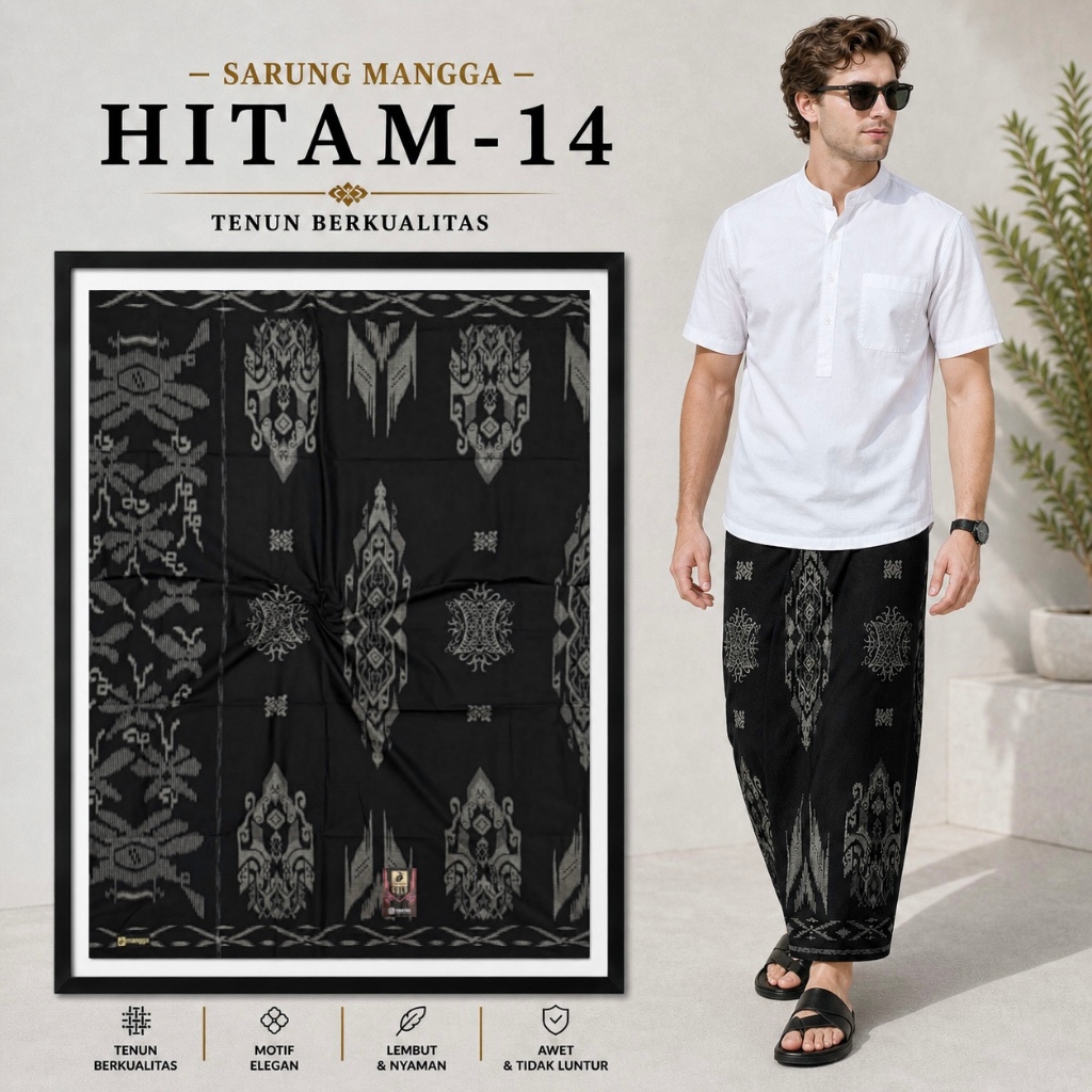 Sarung Mangga Gold Kembang HITAM Motif Terbaru Dewasa Sarung Mangga Hitam Kembang