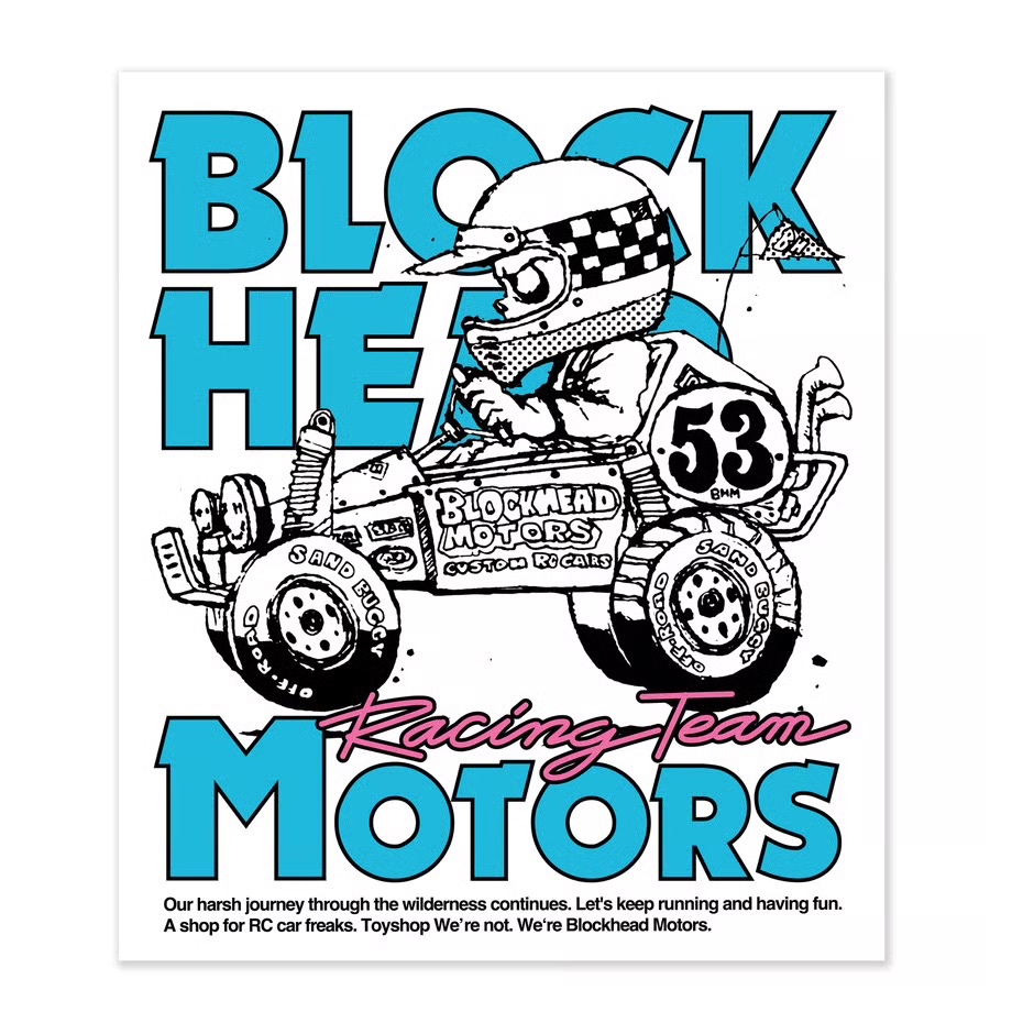 BLOCKHEAD MOTORS COMICAL BUGGY STICKER