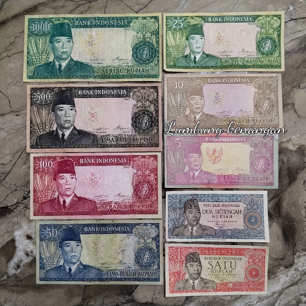 uang kuno set Lengkap seri sukarno 9 Lembar