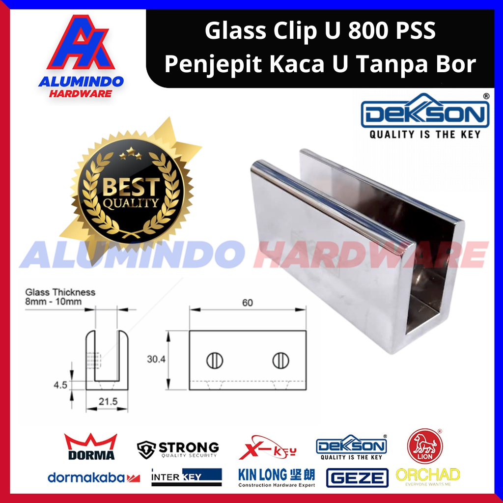 Penjepit Kaca Glass Clip Dekson U 800 AL PSS Klip Kaca Glass Klip Dekson