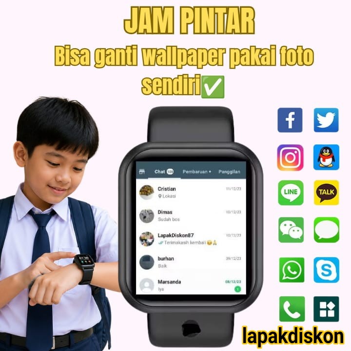 Jam Tangan Pintar Hp Smartwatch Anak Pria Wanita Dewasa Sensor Detak Jantung Pelacak Kebugaran Keseh