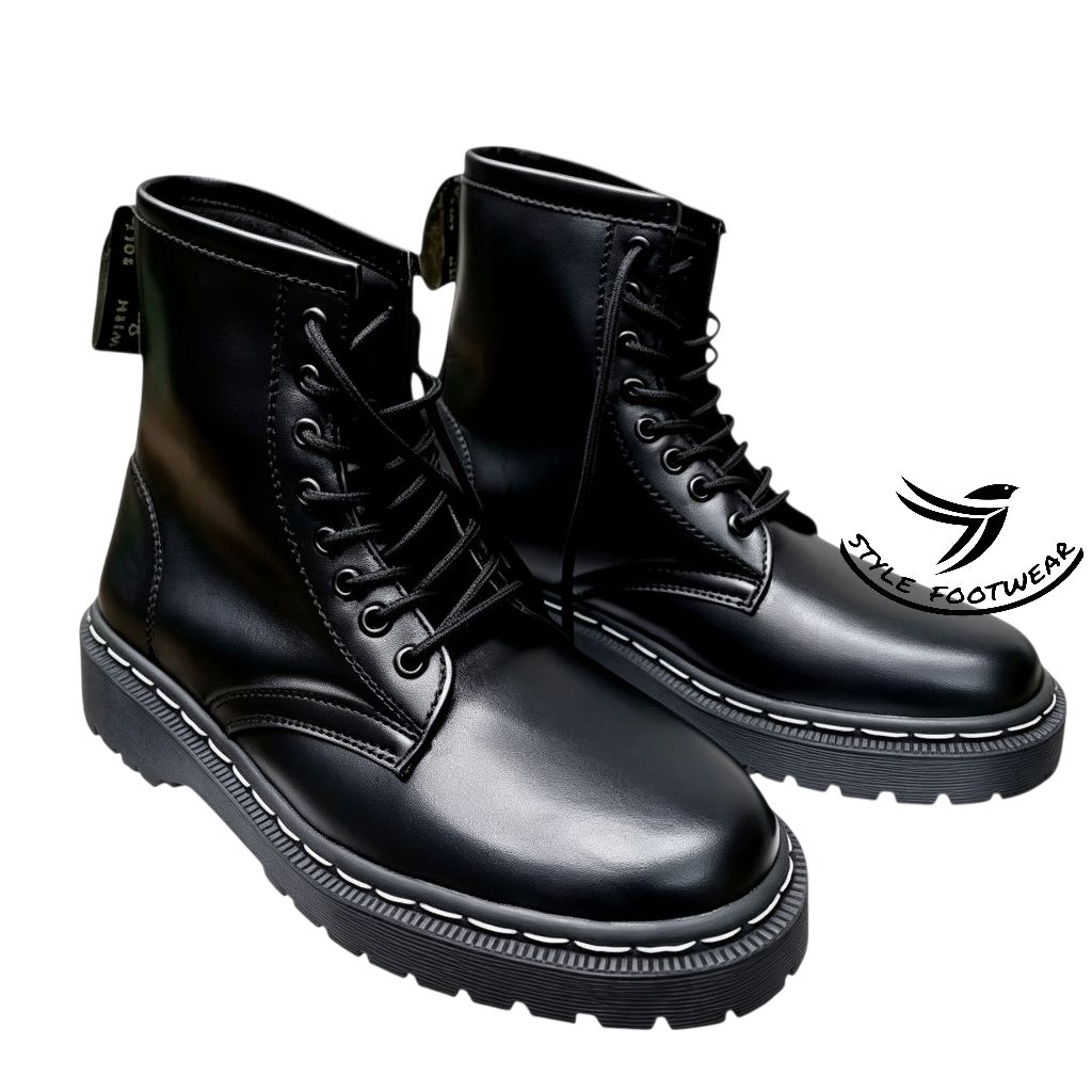 sepatu pria boots tinggi stylefootwear kulit hitam Tauring