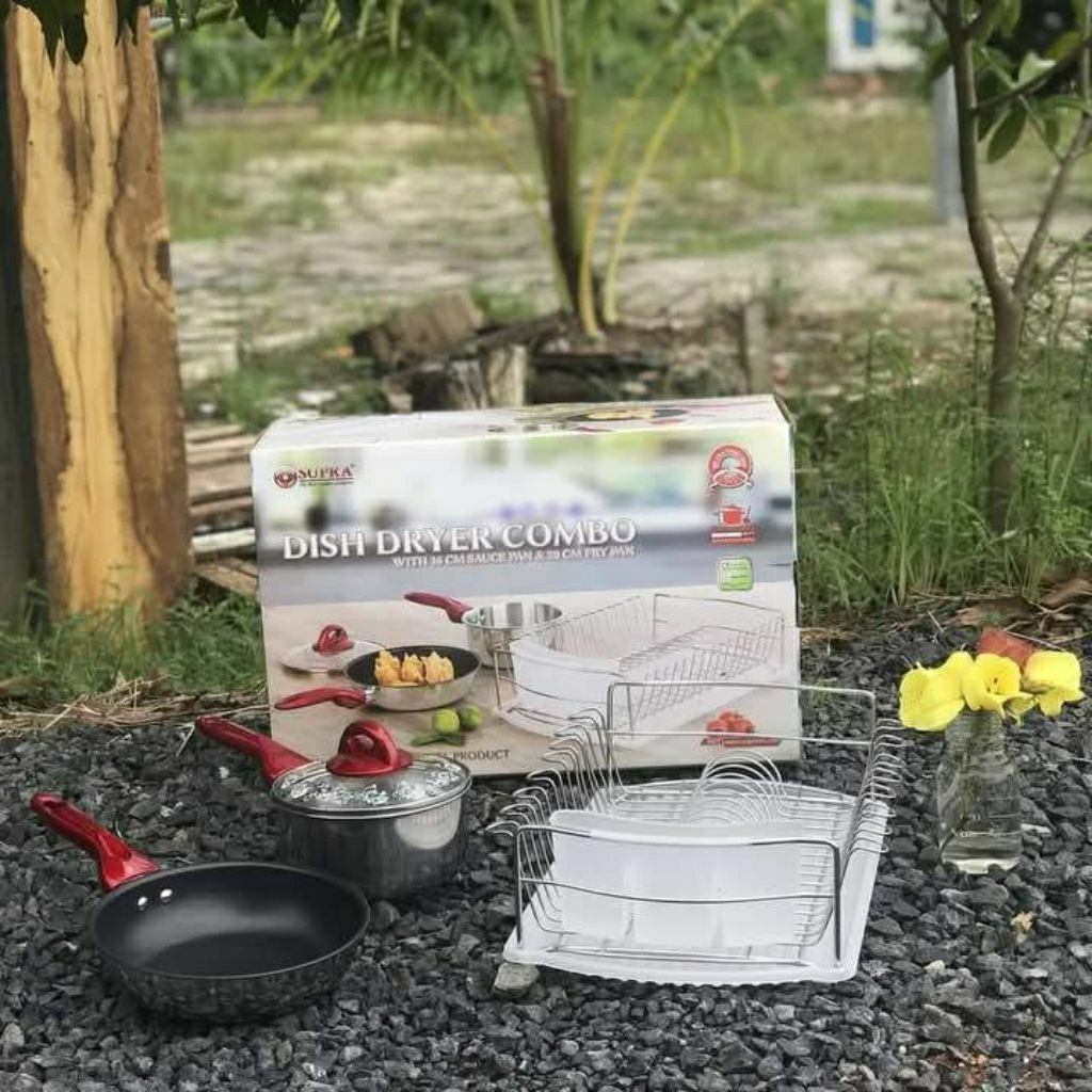 Supra set 4pc panci dan rak piring