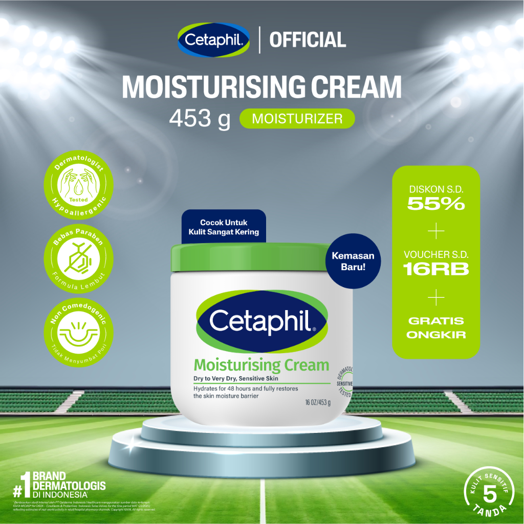 Cetaphil Moisturizing Cream 453g dengan Sunflower Oil, Vitamin E dan Almond Oil Pelembap Wajah & Kul