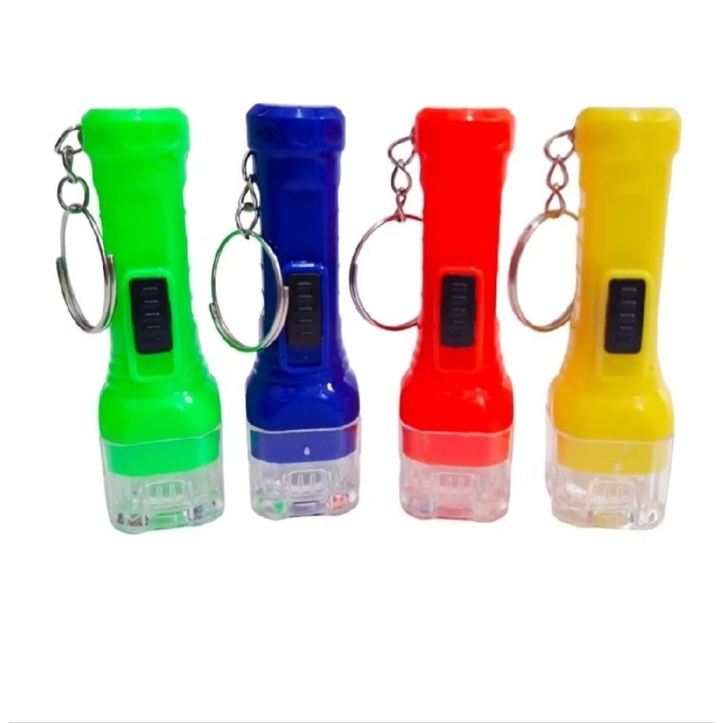 Gantungan Kunci Senter Mini LED Warna-Warni 12 pcs, Warna Acak, Dapat Menyala