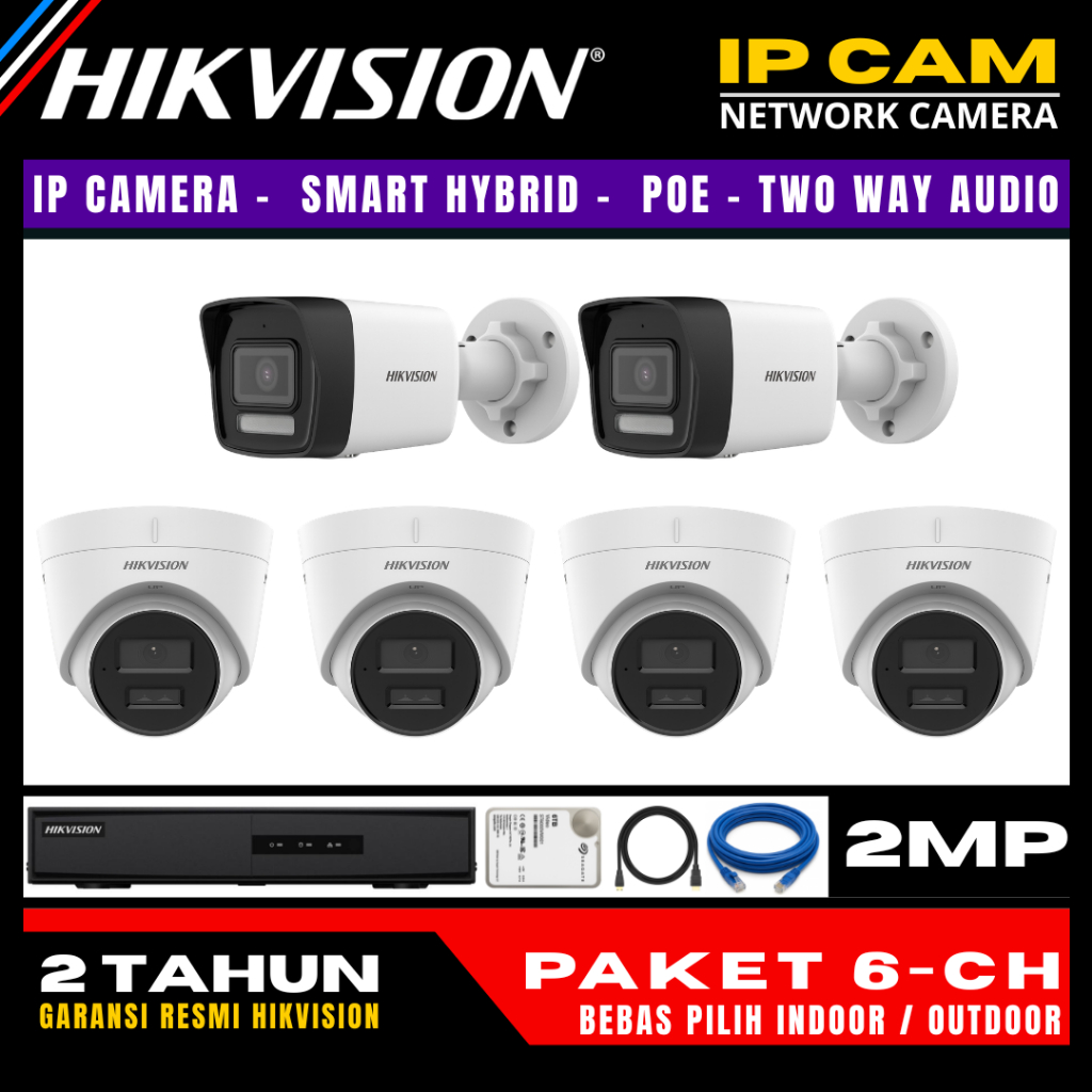 paket cctv hikvision ip camera 2mp two way audio 8 channel 6 kamera ip camera cctv