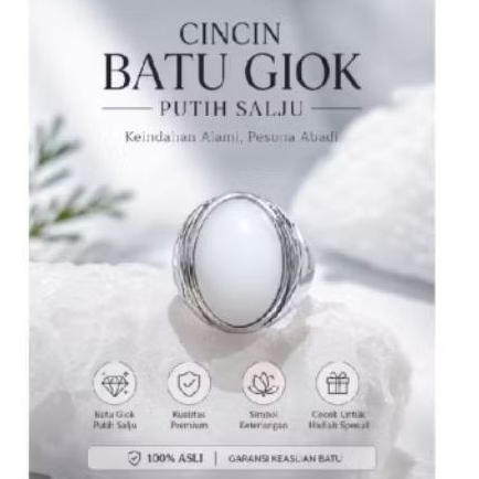 cincin batu akik giok putih ring monel tanam