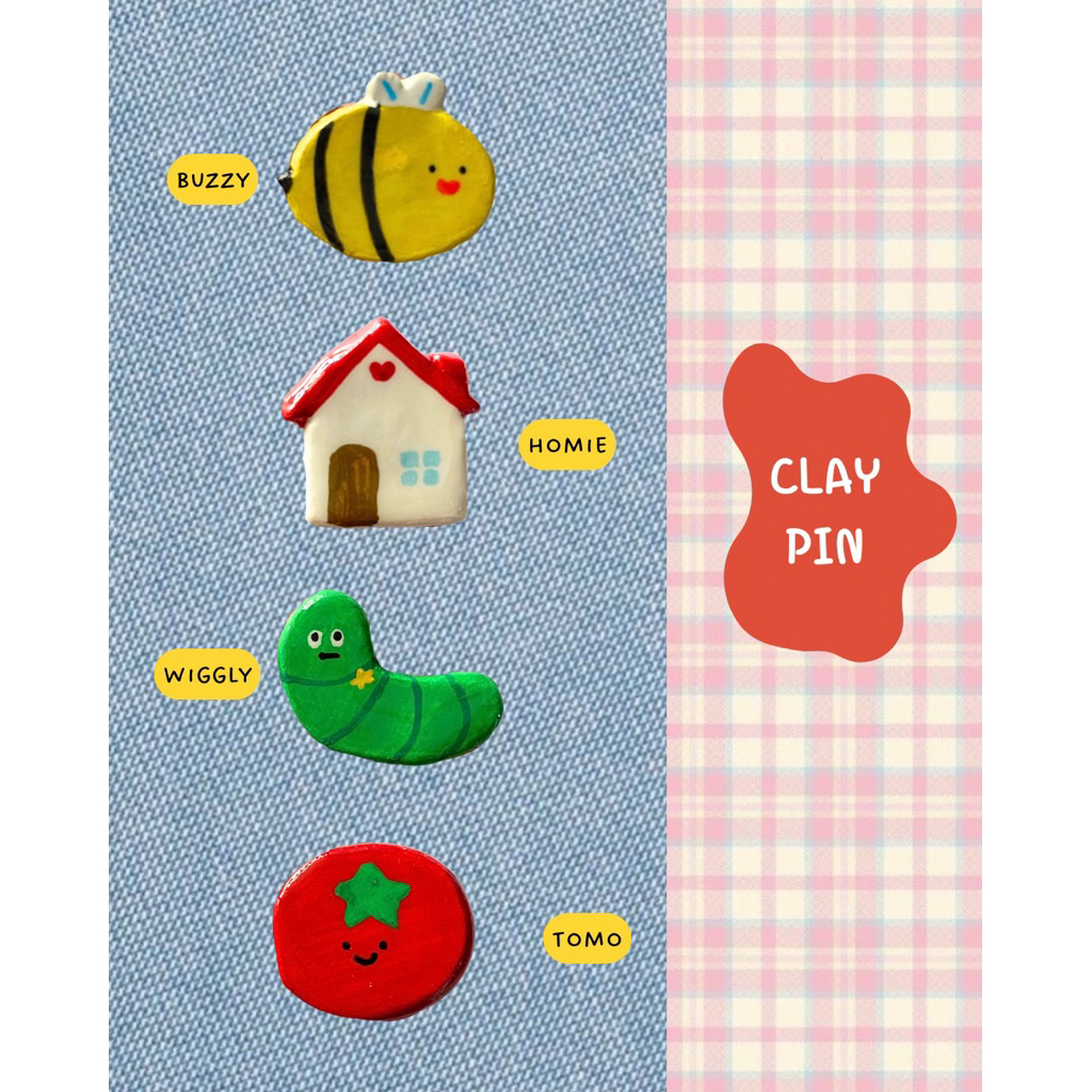 clay pin |aksesoris tas lucu | pin lucu