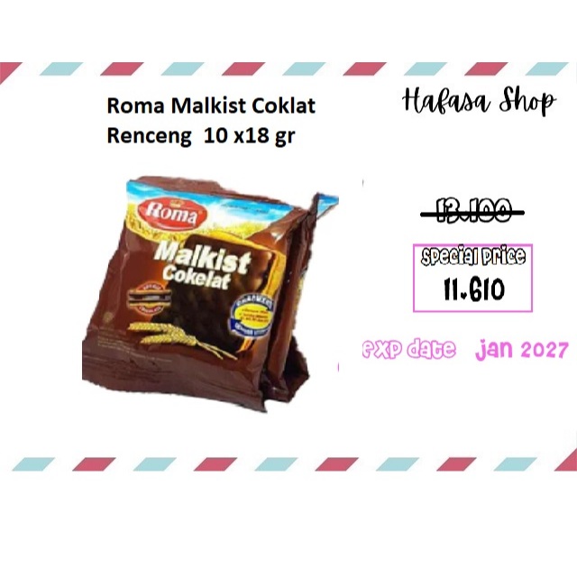 Roma Malkist Cokelat 10 Bks X 18g / Malkist Roma