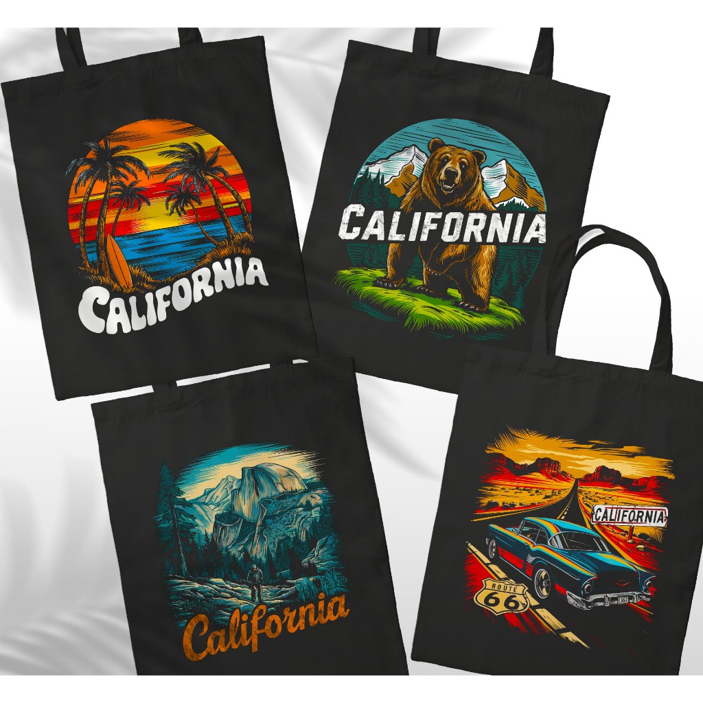 Totebag CALIFORNIA 30x40 Cm | Tas Tote Bag Premium Sekolah Kuliah kerja Gambar Tulisan Kata Kata Cal
