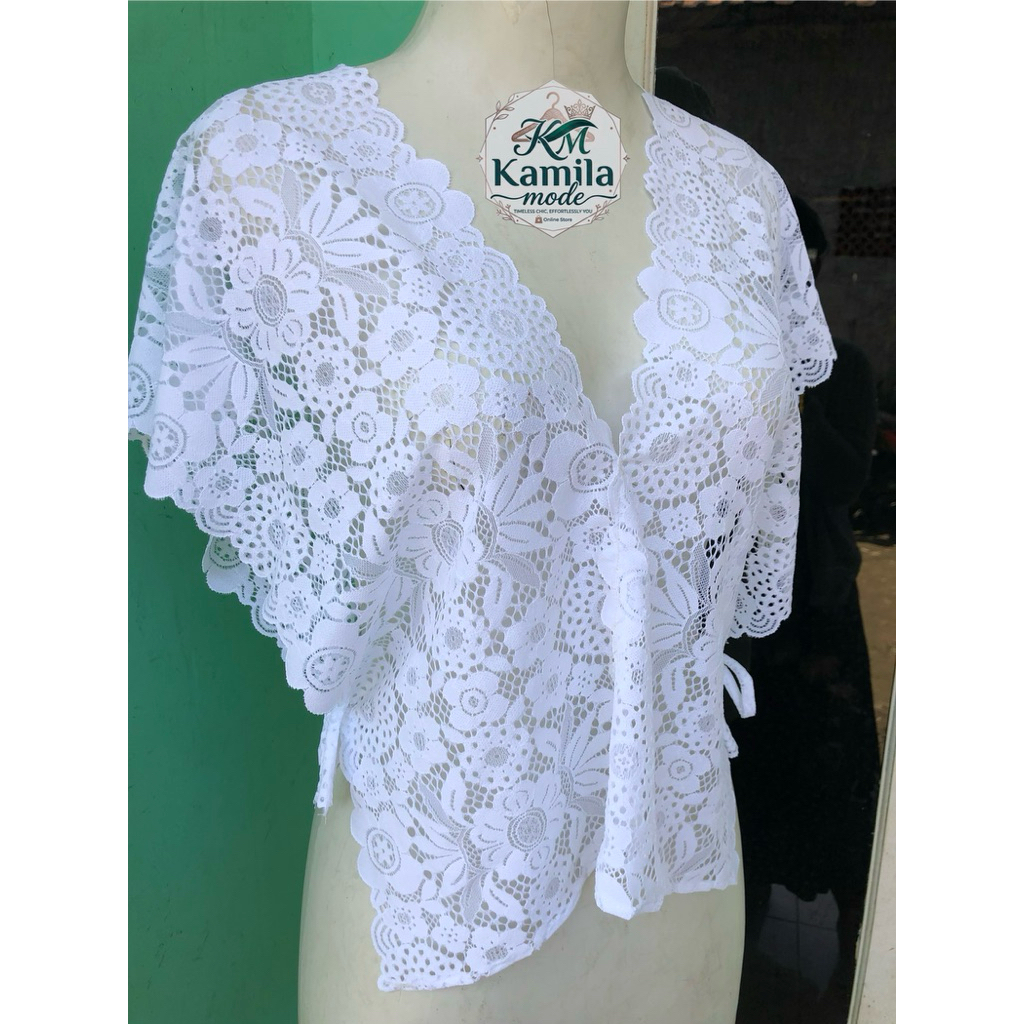 Vest Brokat Tali Samping All Size Wanita Atasan Rompi Outer Putih Bahan Brokat Nyaman dan Fleksibel 