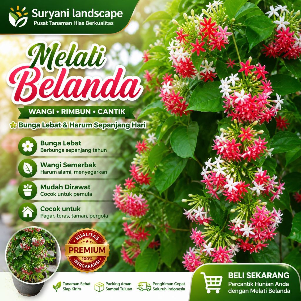 Tanaman Hias Melati Belanda Rimbun Segar 15-35 Cm Bunga Melati Belanda