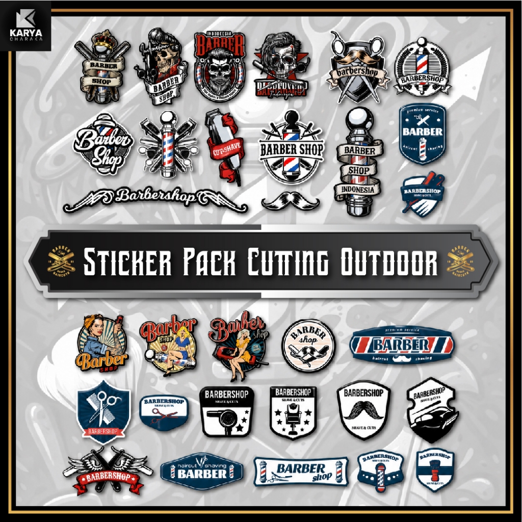 STICKER PACK SET BARBERSHOP CUTTING VINYL OUTDOOR SIZE MEDIUM DEKORASI KACA DINDING BARBER / PANGKAS