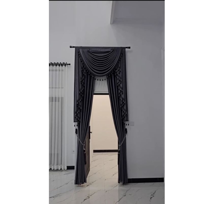 Gorden Mewah Model Poni Gelombang bahan blackout polos premium Gorden untuk jrndela pintu panjang