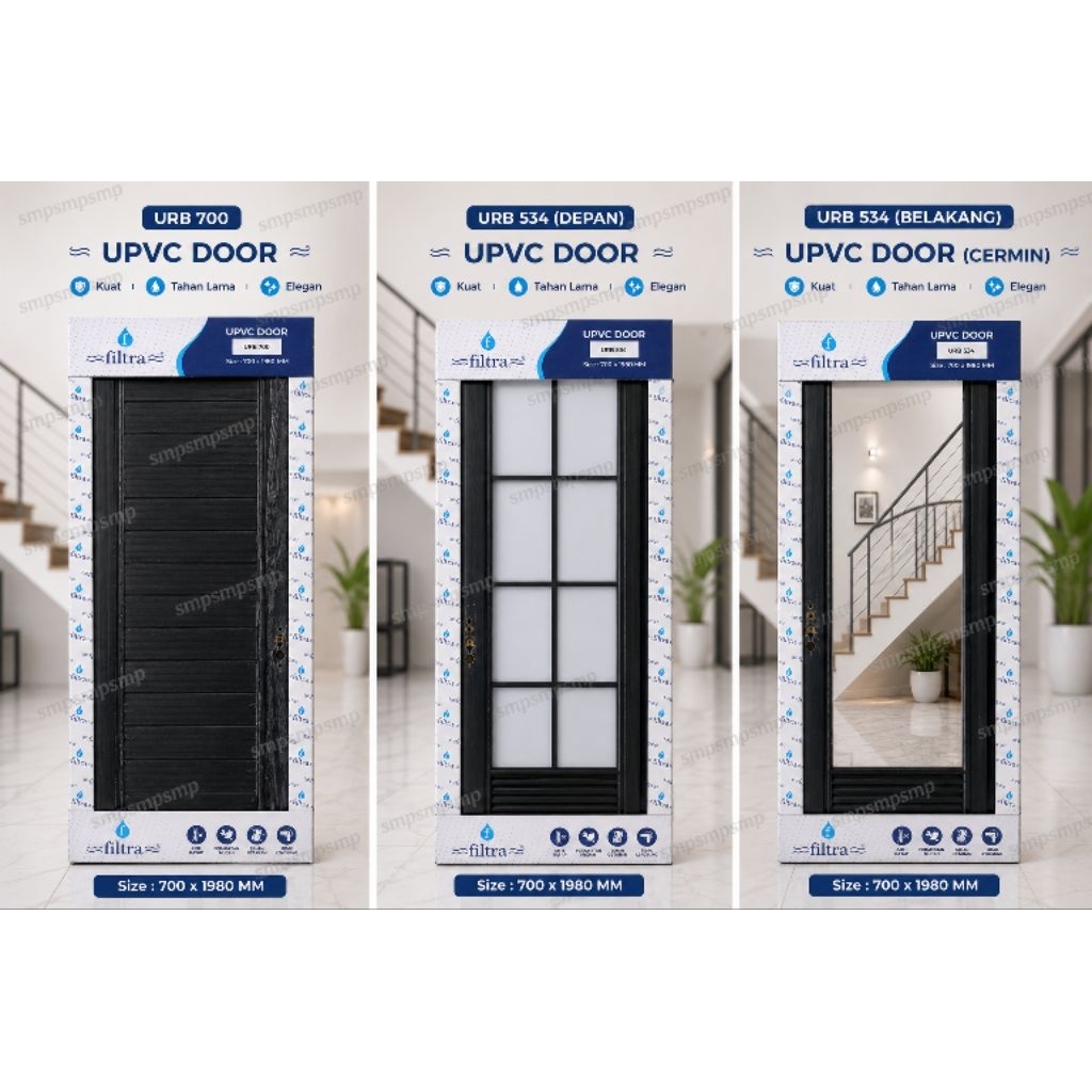 UPVC Filtra Pintu Hitam Rumah Minimalis Anti Rayap Tahan Cuaca Peredam Suara