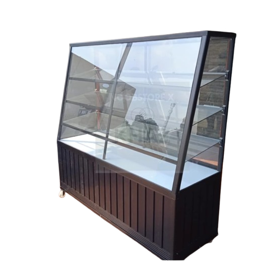 Showcase Etalase Kaca Kue Donat Alumunium frame Coklat