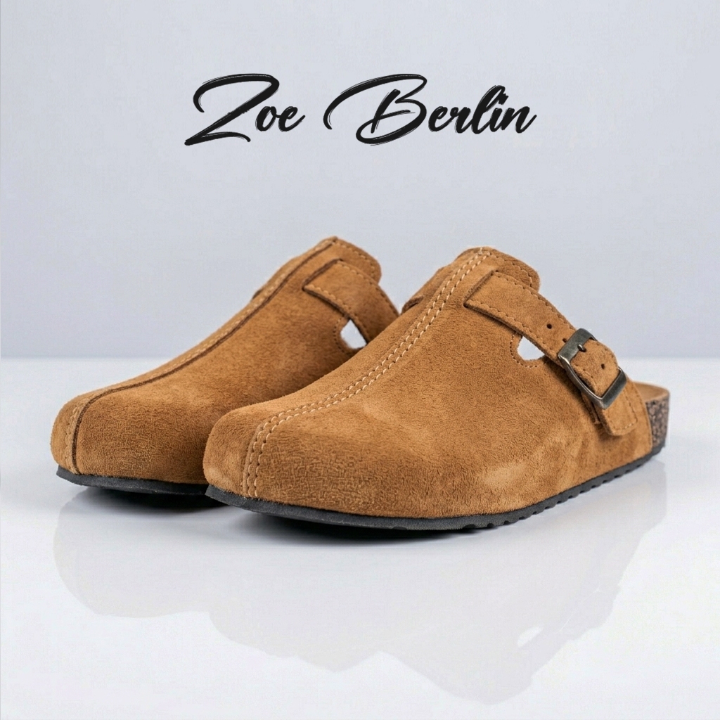 Boston Rupture Mules Tan Suede Zoe Berlin - Sandal Pria Sendal Footbed Puyuh Birken Slide