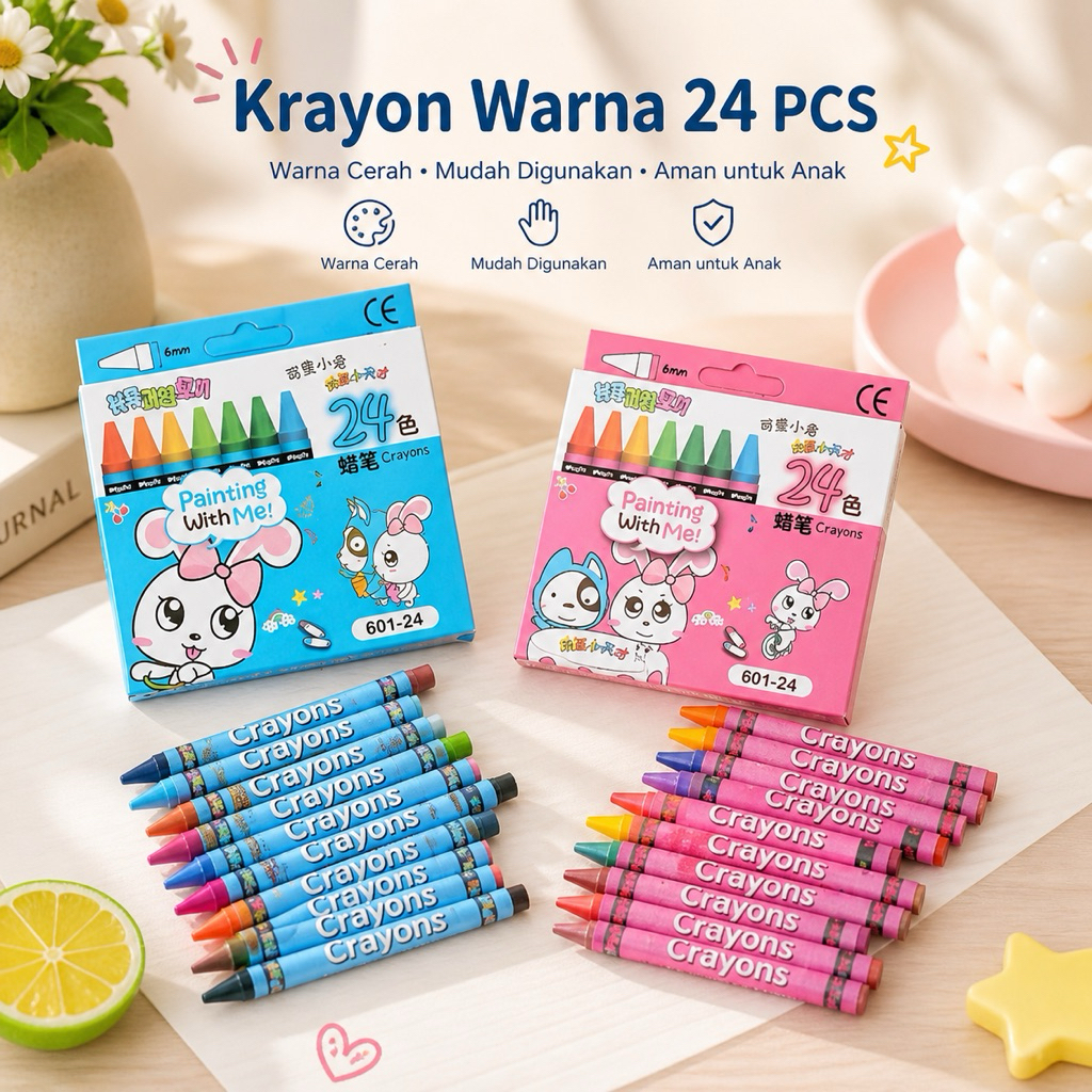 (snapcorner)Crayon 12 Warna Dan Crayon 24 Warna Pensil Cat Warna Alat Seni Lukis