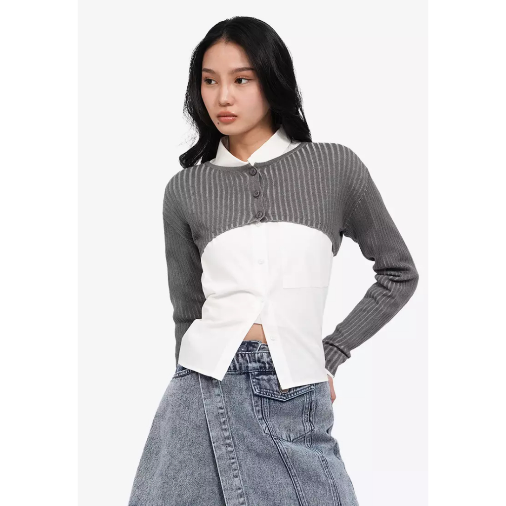 KEMEJA COLORB*X CROP TWO TONE