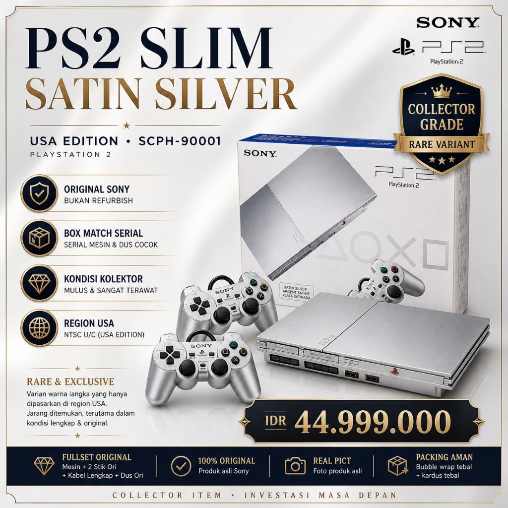 PS2 Slim Satin Silver USA Edition SCPH-90001 BNOB Rare Fullset Original Box Collector Grade