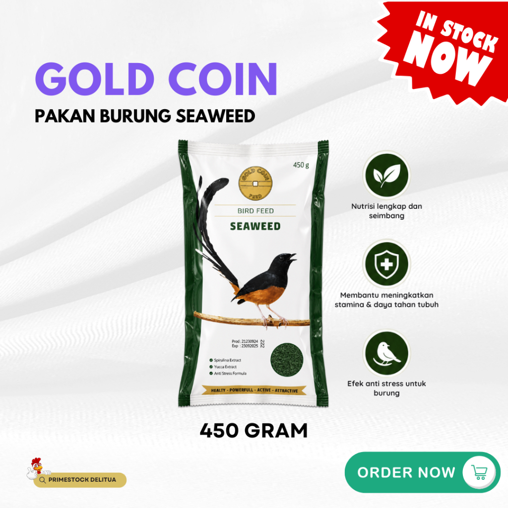 Pakan Gold Coin Seaweed 450 gr untuk Burung dengan Spirulina & Yucca Extract