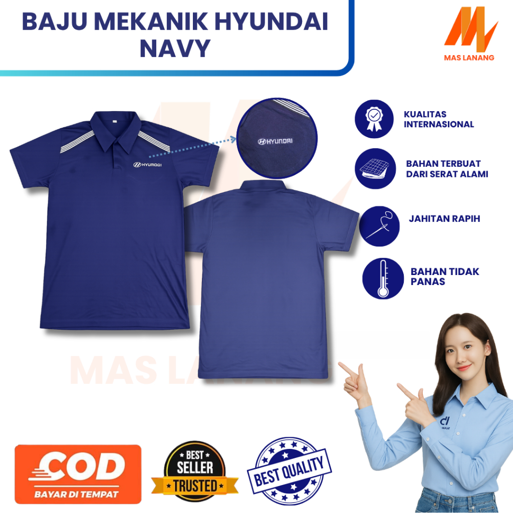 Baju mekanik hyundai Navy | Atasan hyundai  | Baju Biru dongker | Kemeja mekanik dongker