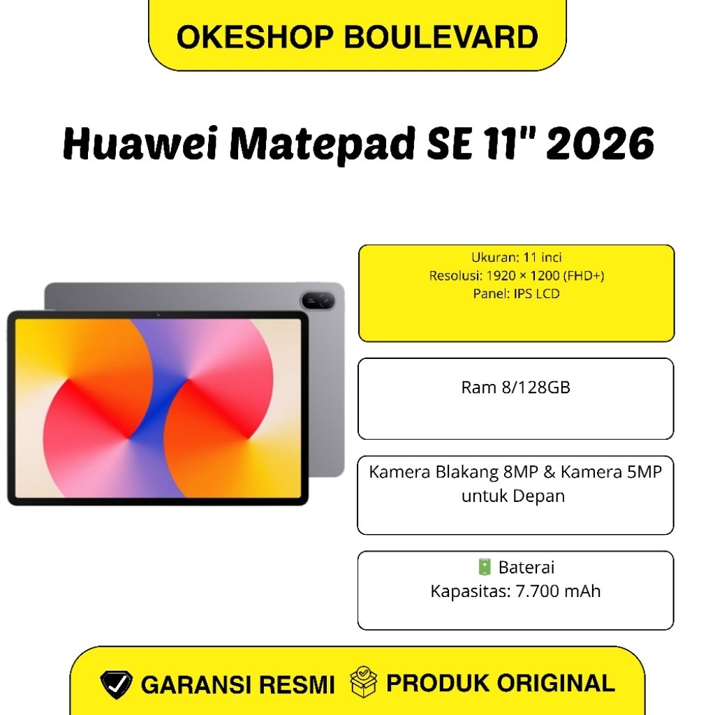 Huawei Matepad SE 11" 2026 ( Ram 8/128GB ) - Garansi Resmi Huawei Indonesia