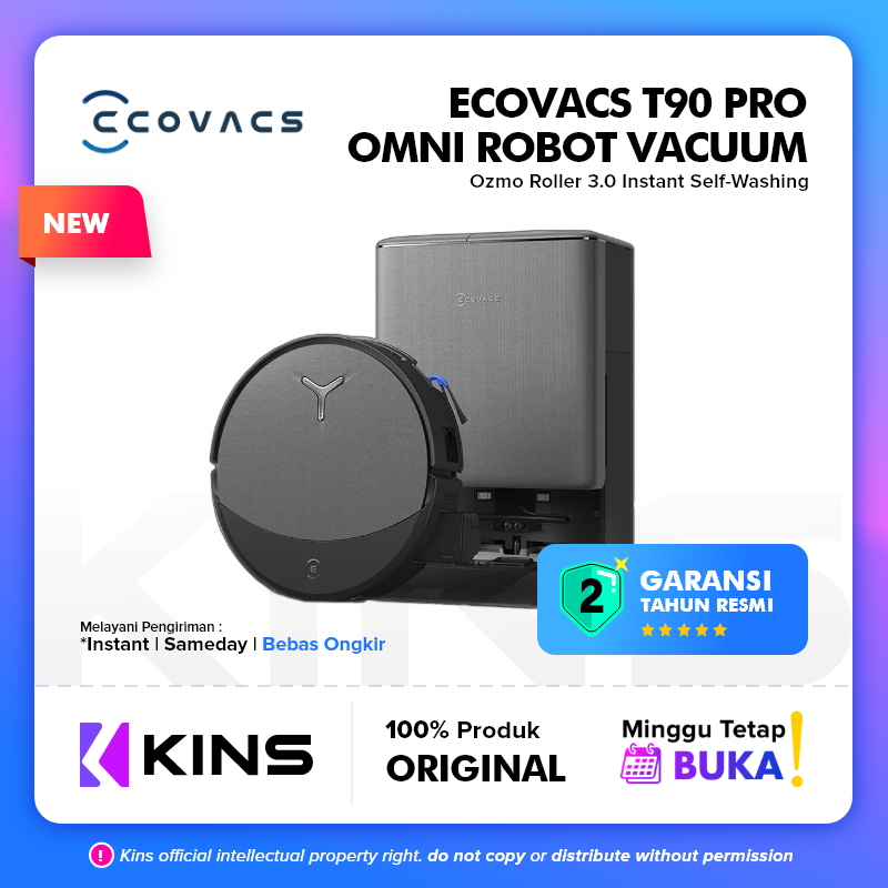 Ecovacs DEEBOT T90 PRO OMNI Robot Vacuum | Pel Otomatis OZMO Roller 3.0 | Self-Cleaning | AI Smart C