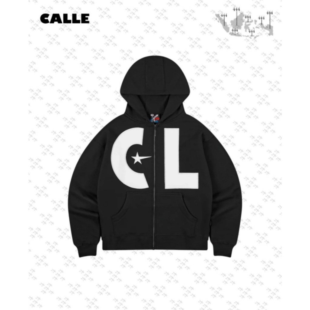 JAKET SWEATER HOODIE DOUBLE ZIPPER BOXY CDL CALLE DE LARACHE BLACK UNISEX