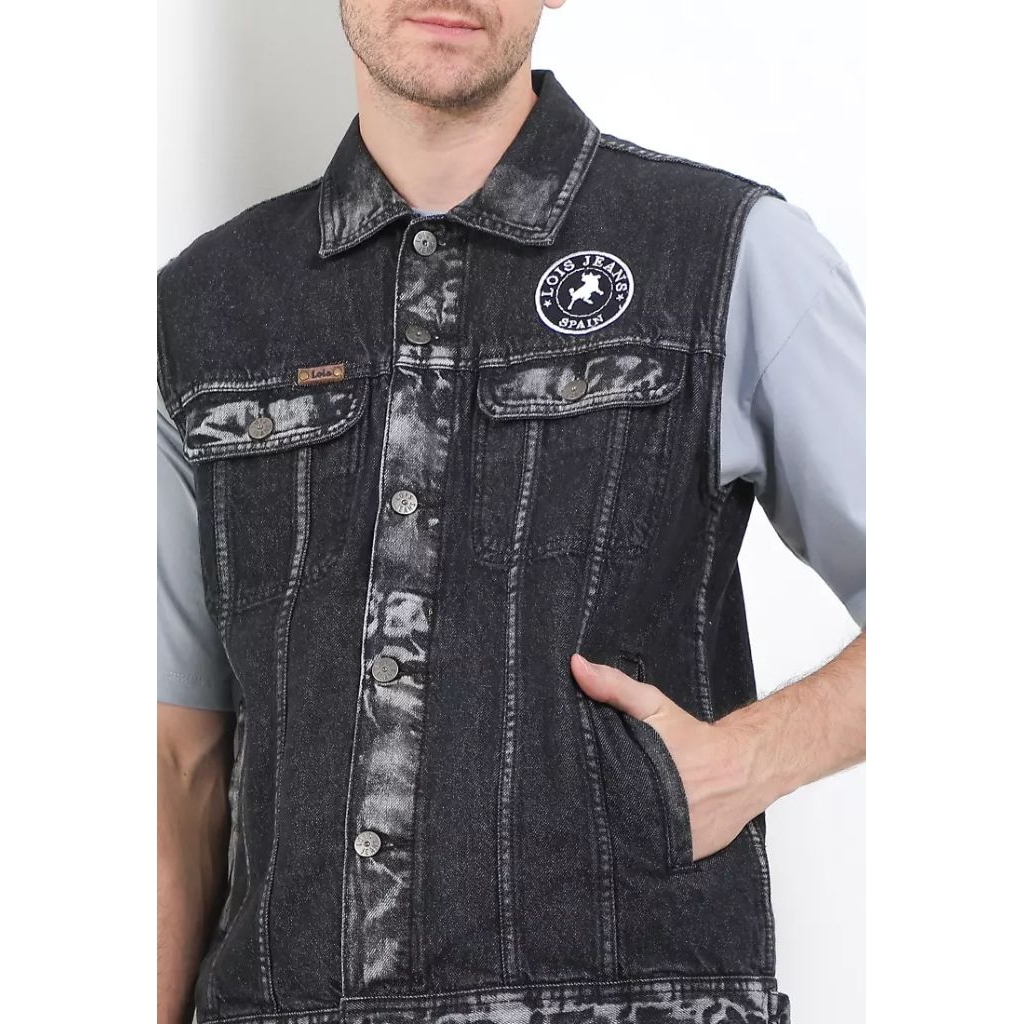Cotton Denim Jacket MJV198WH JAKET VEST LOIS ORIGINAL PRIA WARNA HITAM