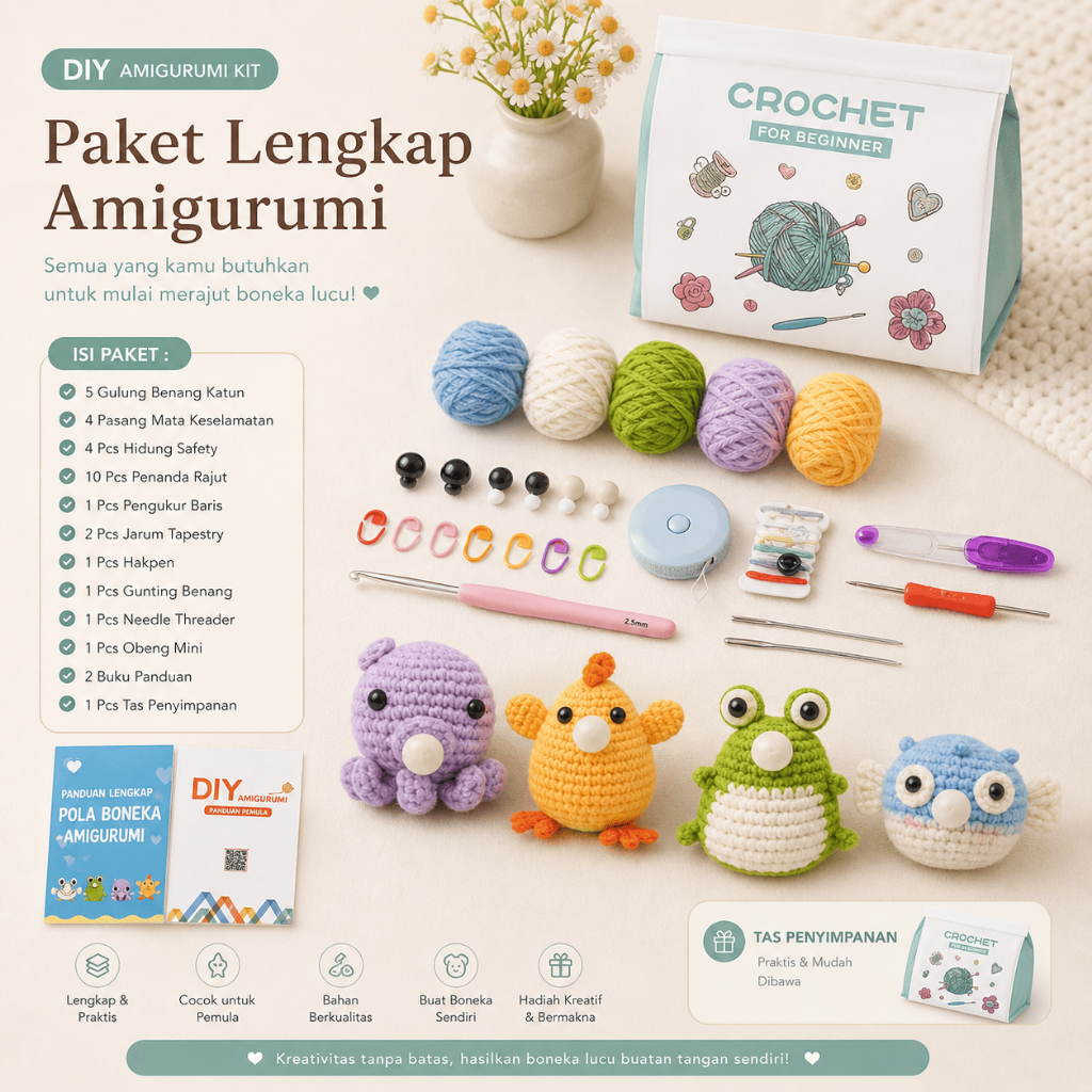 1 AMIGURUMI KIT SET DIY SPECIAL CROCHET PACKAGE / PAKET AMIGURUMI PEMULA