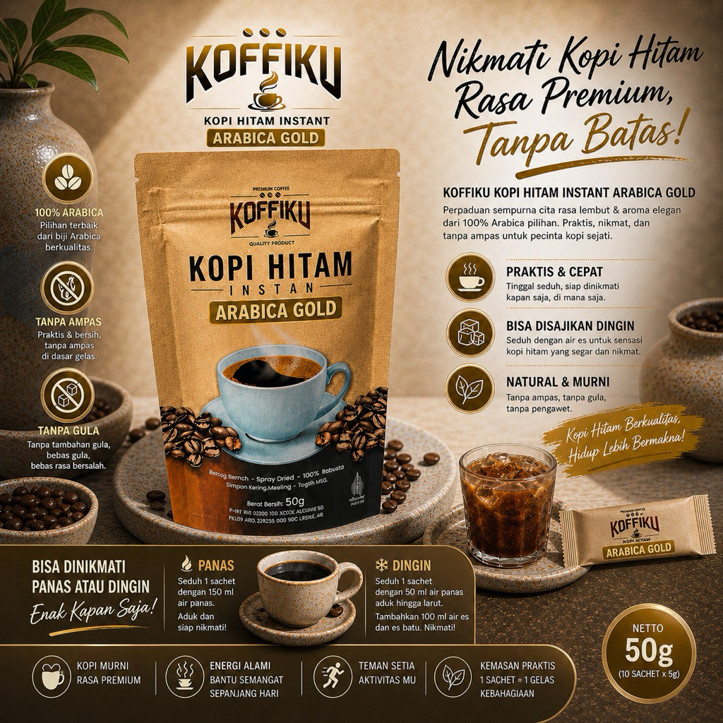 KOFFIKU kopi arabica gold kopi instan tanpa ampas bebas gula 50gram
