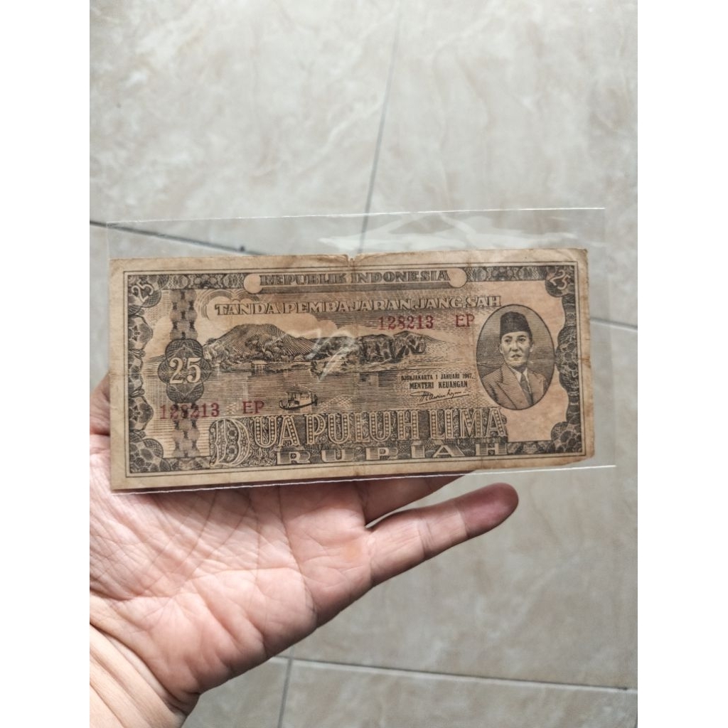 25 rupiah Sukarno seri ORI merah rp25 tahun 1947 coklat