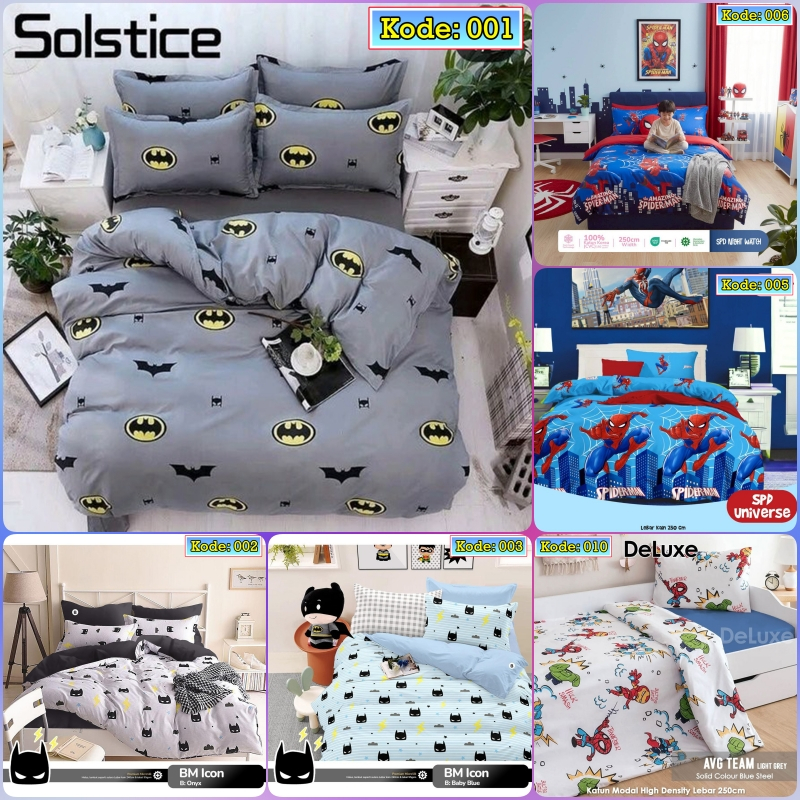 Kain Bahan Sprei Meteran Katun Bahan Star Motif Karakter Spiderman dan Motif Batman