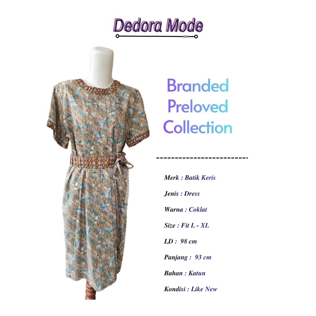 Dress Batik Keris Midi Panjang Wanita Motif Biru Coklat Elegan